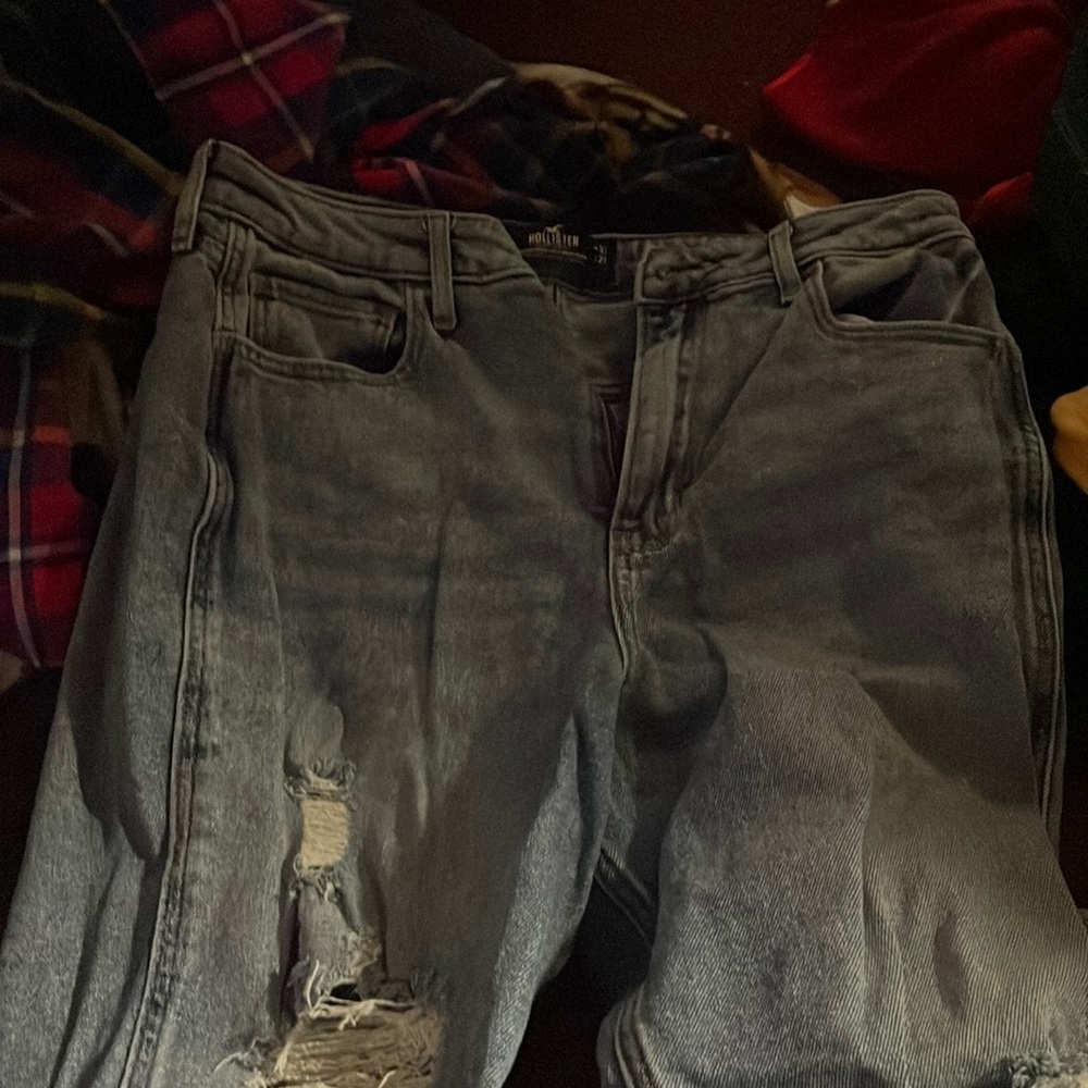 Light blue high waisted mom jeans.